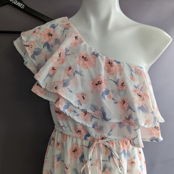 Miami Floral One Shoulder Flutter Flowy Maxi Dress Sz Small - Picture 4 of 7
